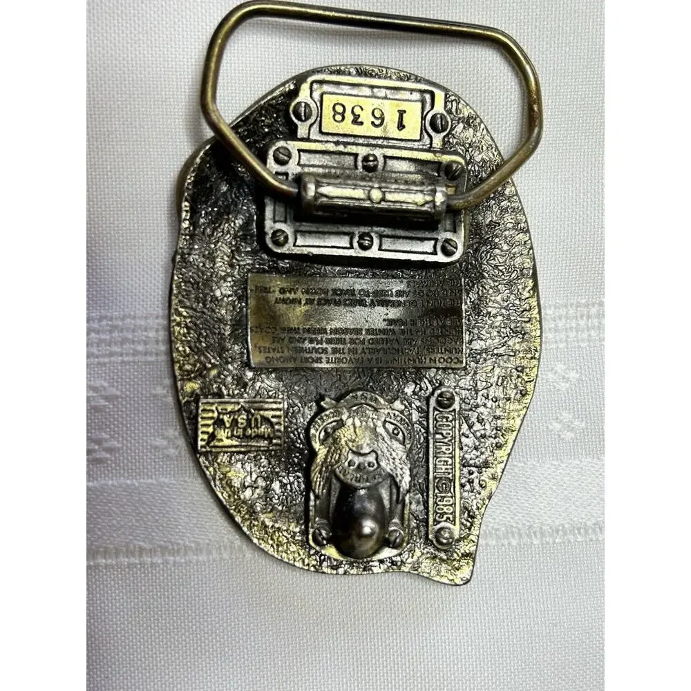 Vintage Coon Hunting Raccoon Belt Buckle Brass The Great American Buckle Co USA